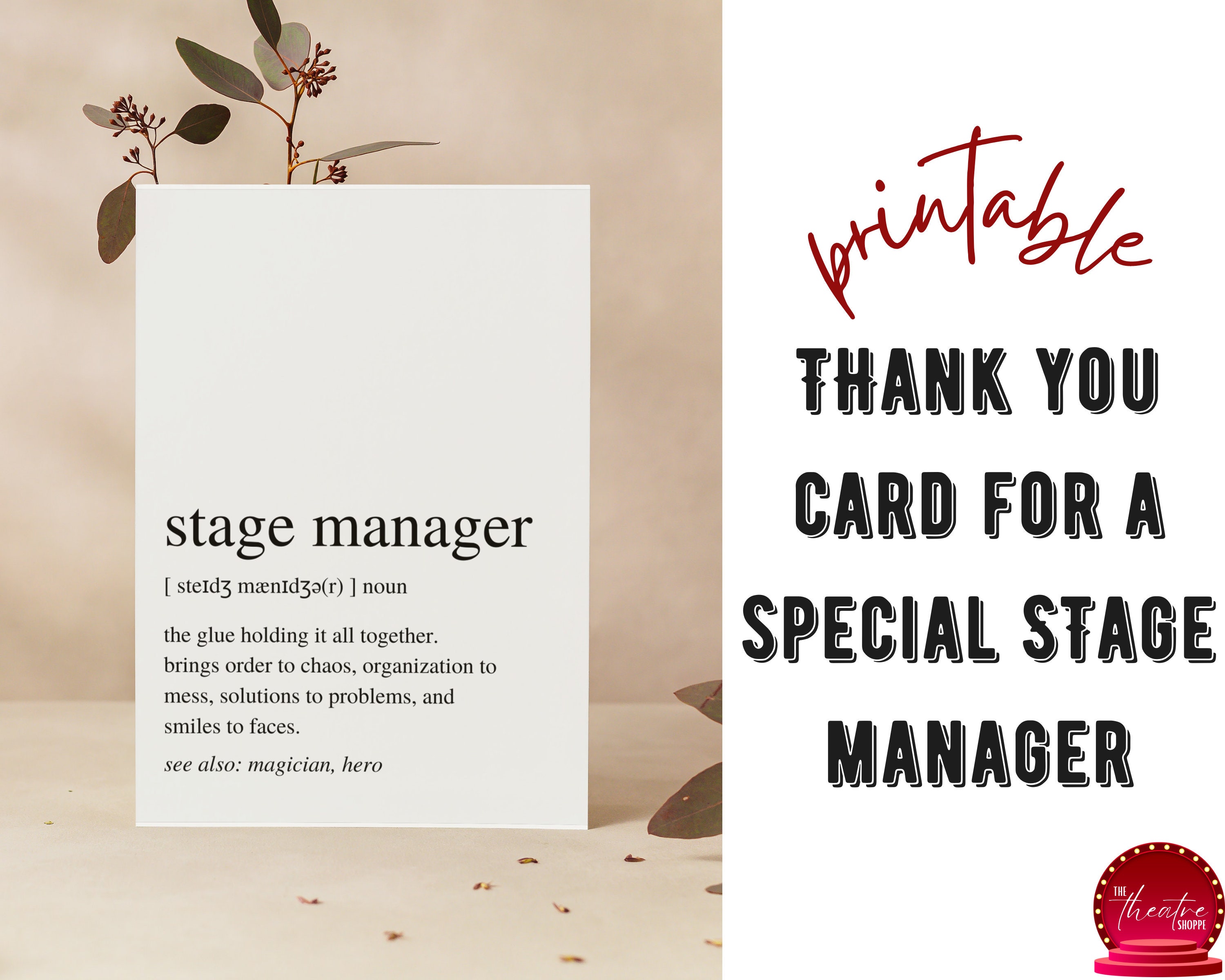 Stage Manager Definition Card Printable Thank You Gift Card