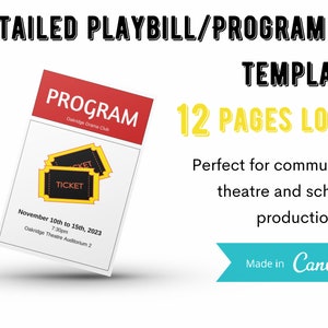Theatre Playbill, Programme Canva Template | 12-Page Printable Program for Theatre, Musical, Concert, Play, Music, Recital | School, College