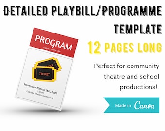 Theatre Playbill, Programme Canva Template | 12-Page Printable Program for Theatre, Musical, Concert, Play, Music, Recital | School, College