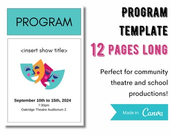 Theatre Playbill, Programme Canva Template | 12-Page Printable Program for Theatre, Musical, Concert, Play, Music, Recital | School, College