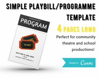 Theatre Playbill, Programme Canva Template | 4-Page Printable Program for Theatre, Musical, Concert, Play, Music, Recital | School, College