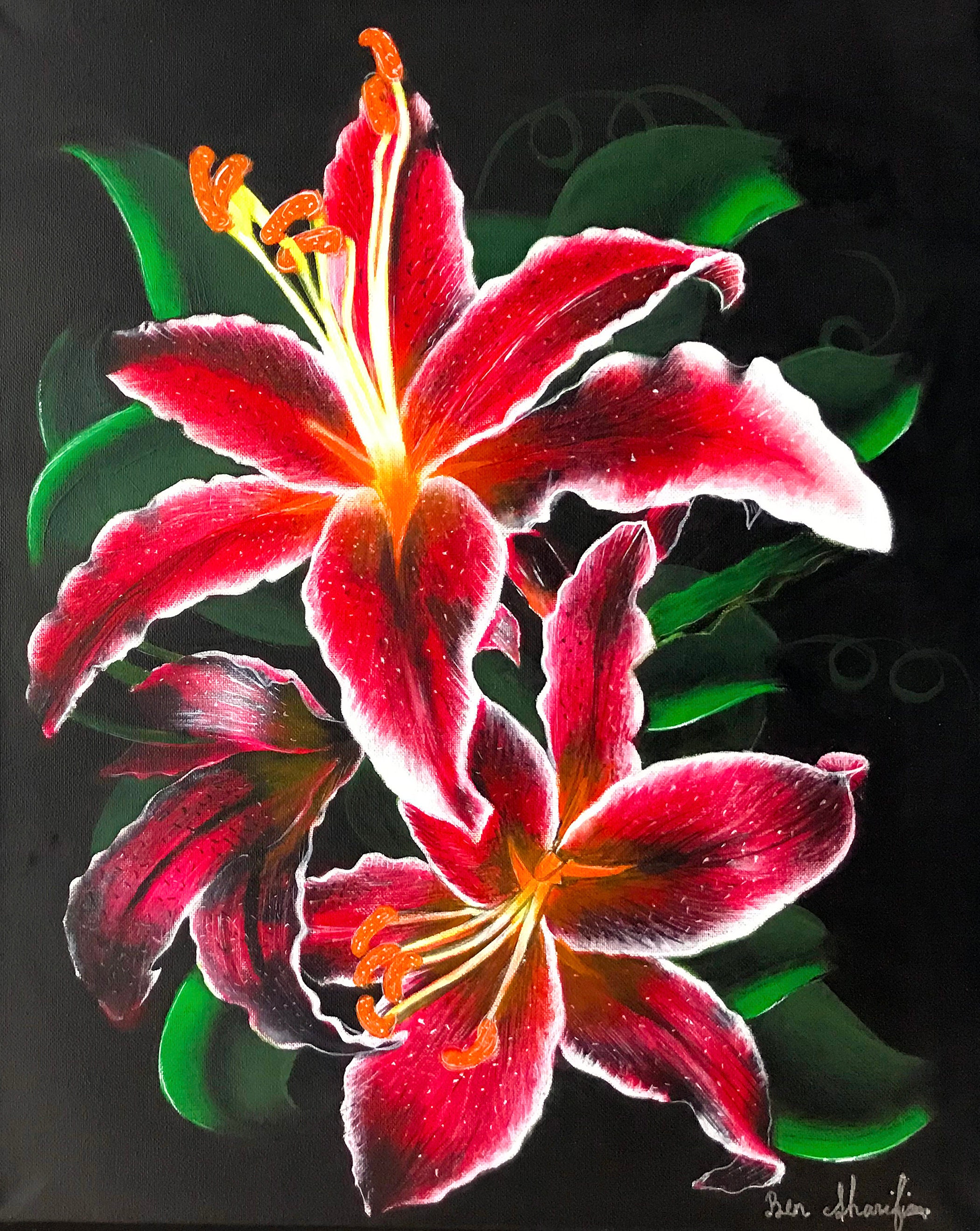 Original Painting of Red Lily in Acrylic - Etsy