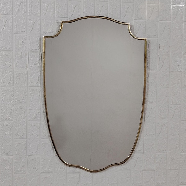 Italian Antique Brass Mirror Italian Shield Form Brass Wall Mirror