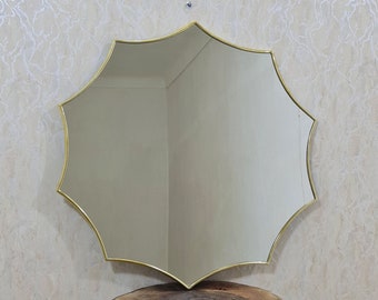 Miroir rond en laiton ondulé, miroir irrégulier, miroir rond avec bordure, miroir mural décoratif polygonal, miroir circulaire pour miroir de salle de bain