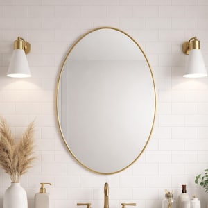 Oval Brass Mirror, Antiqued Mirror for Wall bathroom Decor
