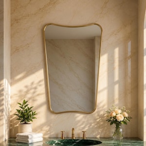 Italian Curved Brass Mirror - Butterfly Irregular Mirror, Butterfly Mirror, Bathroom Mirror, Aesthetic Luxurious Wall Mirror
