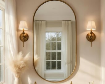 Oval Brass Mirror, Handmade Moroccan Egg Shaped Wall Mirror, Antique Brass Oval Vanity Mirror, Large Antique Floating Mirror for Bathroom