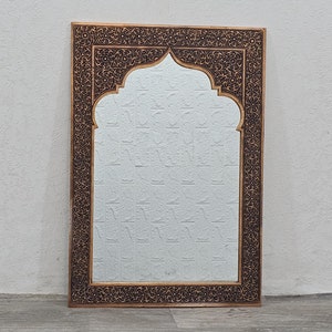 Handmade Moroccan Copper Mirror: Engraved Brass Frame, Vintage Wall Decor
