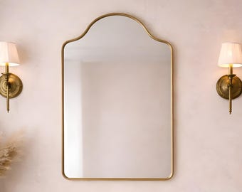 Marco de espejo de latón con arco, espejo de pared arqueado, espejo decorativo hecho a mano para pared, tocador y baño.