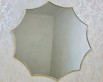 Miroir moderne en laiton, miroir irrégulier, miroir rond avec bordure, miroir mural décoratif en polygone, miroir circulaire pour salon, couloir, chambre à coucher
