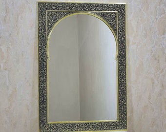 Miroir mural marocain en laiton, miroir doré, miroir antique, miroir rectangle, miroir marocain, décoration intérieure, miroir fait main, miroir rectangulaire