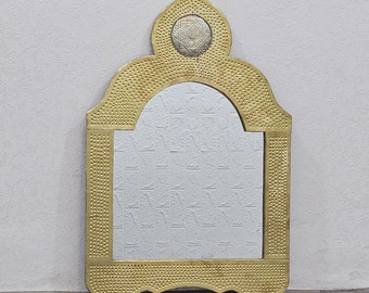 Handmade Moroccan Brass Arched Mirror: Engraved Vintage Wall Decor