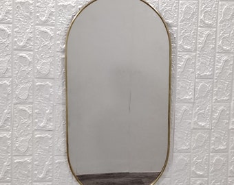 Handmade Oval Brass Mirror, Moroccan Antique Style Wall Decor, Capsule Brass Mirror, Pill vanity bathroom mirror