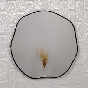 Asymmetric Black Matte Brass Wall Mirror: Irregular Round Decor