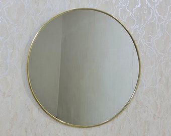 Ronde messing gouden wandspiegel, handgemaakte decoratieve spiegel voor woonkamer, badkamer en hal
