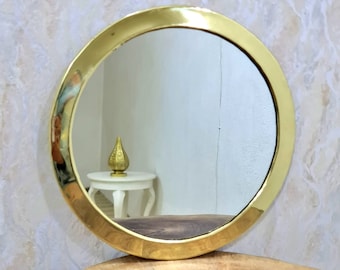 Miroir mural rond doré moderne en laiton : miroir décoratif fabriqué à la main pour le salon, la salle de bain et l'entrée, miroir rond doré