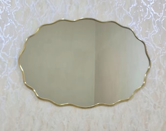 Oval Gold Brass Mirror Wavy Wall Mirror Handmade Mirrors Oval Mirror Aged Brass Mirror Antiqued brass Mirror Bathroom Mirror Home Decor