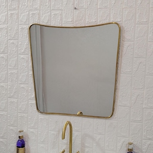 Italian Curved Antiqued Brass Mirror - Butterfly Irregular Mirror, Gold Brass Mirror, Bathroom Mirror, Aesthetic Luxurious Wall Mirror