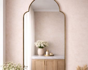 Handmade Moroccan Arch Mirror: Antique Brass Frame Wall Decor