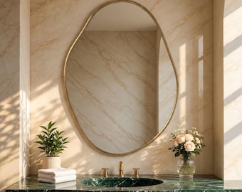 Handmade Asymmetrical Brass Mirror, Antique brass Irregular Wall Decor for Bathroom