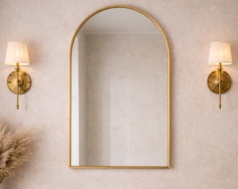 Arch Brass Mirror, Antique Brass Mirror, Arched Mirror for Bathroom, Custom Size Wall Mirror