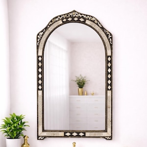Vintage Arch Mirror, Bone inlay Mirror, Handmade Wall Mirror, Berber Arched Bone Mirror, Hall Mirror for Home Decor