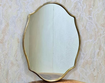 Italian Curved Bronze Brass Mirror - Butterfly Irregular Mirror, Gold Brass Mirror, Bathroom Mirror, Aesthetic Luxurious Wall Mirror