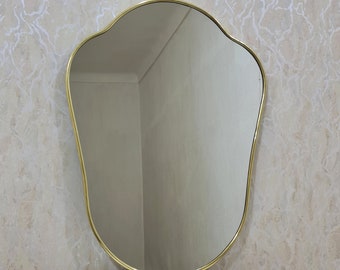Antiqued Brass Mirror Wall Mirror Brass Wavy Curved Mirror Bathroom Mirror Home Decor Vanity Mirror for wall decor