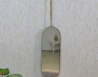 Quadris Ceiling Hanging Suspended Rounded Mirror Oval with Antique Brass Frame finish Decor