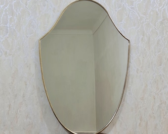 Antiqued Brass Mirror Italian Shield Mirror Brass Wall Mirror Vanity Mirror Aesthetic Wall Mirror Italian Decor Mirror Wavy Mirror Art