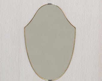 Antiker Messing-Spiegel, italienische Waschtisch-Wand-Dekor, handgemachter unregelmäßiger Schild-Spiegel