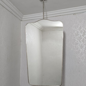 Mid-century Ceiling Mounted Suspended Brass Mirror with Polished Brass Frame -Ceiling Hanging Mirror -Ceiling Mounted Mirror