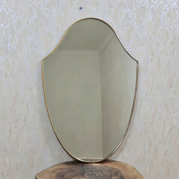 Antiqued Brass Mirror Italian Shield Mirror Brass Wall Mirror Vanity Mirror Aesthetic Wall Mirror Italian Decor Mirror Wavy Mirror Art