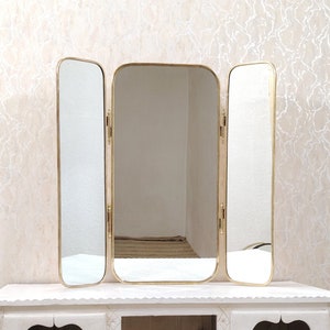 Handmade Moroccan Brass Triptych Mirror: Golden Vanity Mirror