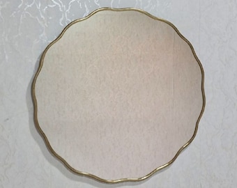 Modern Round Mirror, Scalloped Brass Mirror, Circle Bathroom Mirror, Sunburst Wavy Wall Mirror,Gold Mirror for Vanity,Hanging Bedroom Mirror