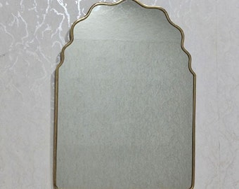 Italian Curved Antiqued Brass Mirror - Butterfly Irregular Mirror, Gold Brass Mirror, Bathroom Mirror, Aesthetic Luxurious Wall Mirror