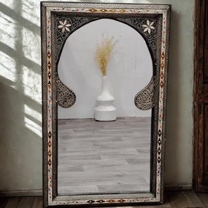 Handmade Moroccan Bone Inlay Floor Mirror: Vintage Bedroom Decor