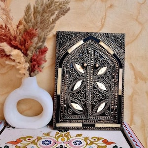 Small Wall Mirror Morocco Mirror Arch Mirror Art Deco Mirror Wood Frame Mirror, ,Wood Mirror with Door