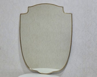 Antique Brass Mirror , Italian Shield Form Brass Wall Mirror