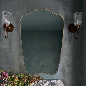 Italian Curved Antiqued Brass Mirror - Butterfly Irregular Mirror, Gold Brass Mirror, Bathroom Mirror, Aesthetic Luxurious Wall Mirror