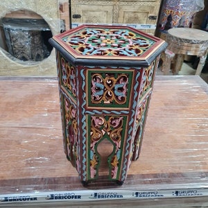 Hand-Painted Moroccan Side Table: Moorish Tea Table, 50x42 cm