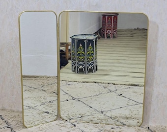 Diptych Brass Mirror, Handmade Gold Brass Diptych Mirror, Moroccan Barber Mirror, Antiqued Vanity Mirror for Home decor