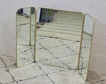 Golden Triptych Mirror Barber Mirror Triple Mirror Vintage Triptych Mirror Brass Mirror Handmade Mirror Moroccan Mirror Bathroom Mirror