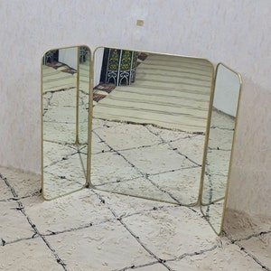 Golden Triptych Mirror Barber Mirror Triple Mirror Vintage Triptych Mirror Brass Mirror Handmade Mirror Moroccan Mirror Bathroom Mirror