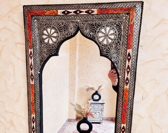 Morocco Mirror, Large Mirror,Bone Mirror,Bone Inlay Mirror,Handmade Mirror, Wall Mirror, Vintage Mirror,Hand-Engraved Mirror,Art Deco Mirror