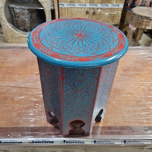Hand-Painted Blue Moroccan Coffee Table: Round Wooden Accent Table