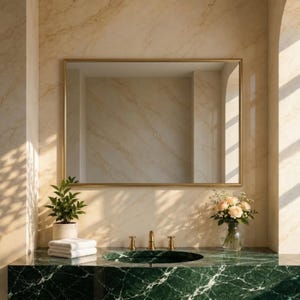 Specchio da parete rettangolare in ottone fatto a mano, specchio rettangolare in ottone anticato, specchio orizzontale da bagno