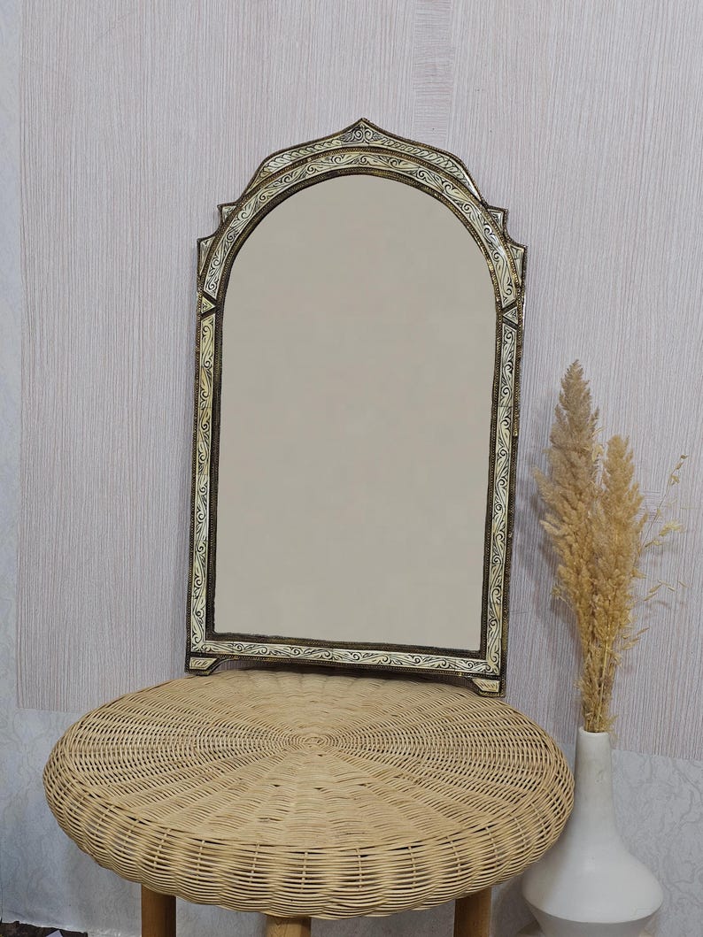 Miroir Marocain Vintage, Arch Mirror, Big Mirror, Handmade Mirror, Berber Mirror, Unique Bone Mirror, Wall Mirror, Hall Mirror, Home Decor image 3