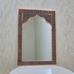 Moroccan Copper Mirror, Handmade antique wall mirror, Engraved Brass mirror, vintage home decoration, solid engraved brass, Vintage zdjęcie 7