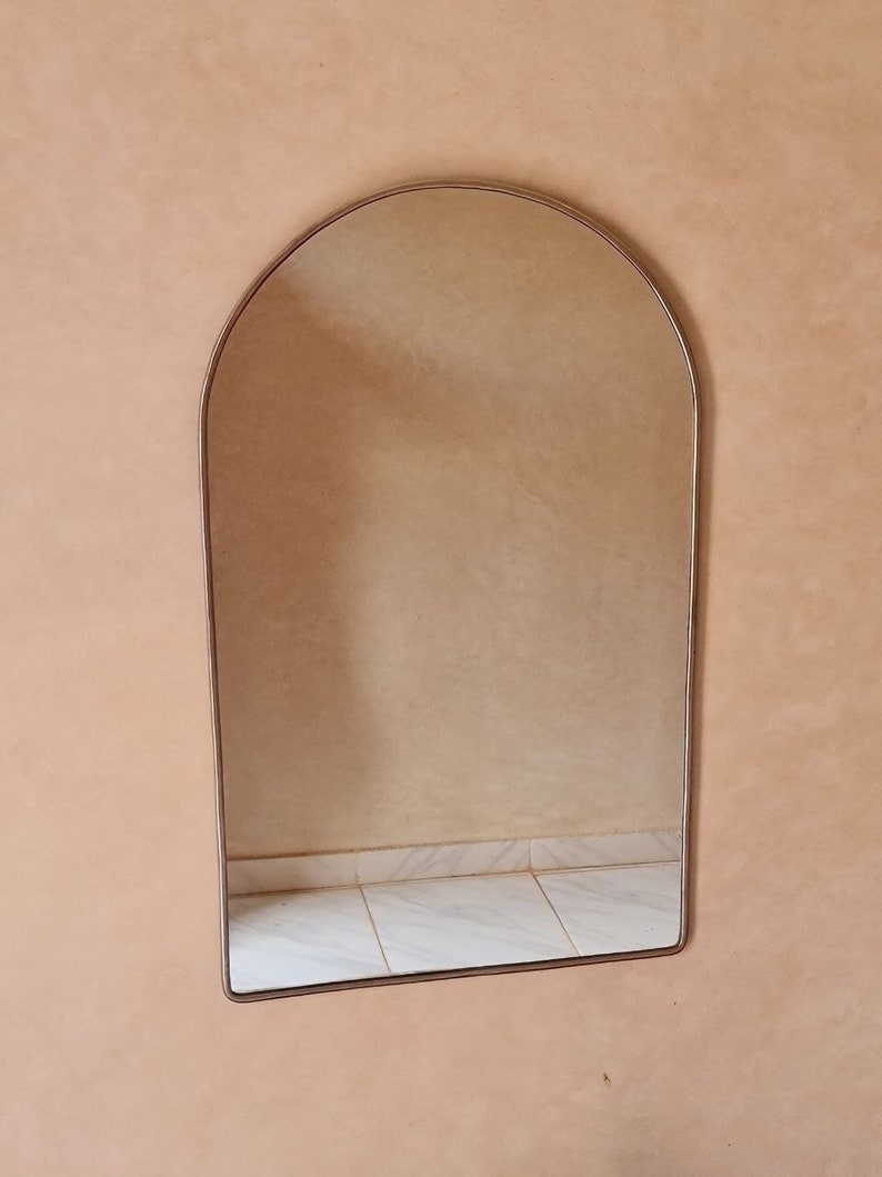 Arched Asymmetrical Mirror Antique Brass Mirror Bathroom Wall Etsy